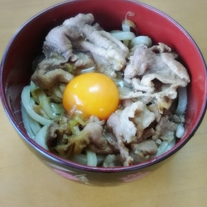 豚肉釜玉うどん♪